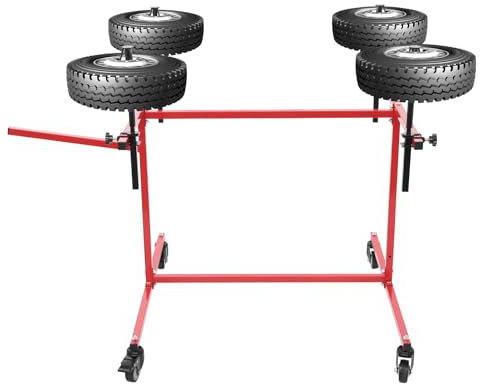 Ciounmb Felgenbaum, Reifenständer mit Rollen, belastbar bis 100 kg, einstellbare Kegelhöhe, ideal zum Reparieren, Vorbereiten und Lackieren von Stoßstangenabdeckungen, Felgen und Rädern (Rot)