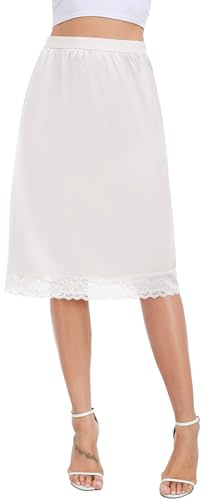 Lovasy Unterrock Damen Kurz Satin Spitzen Unterröcke für Damen Sommer Halbrock Petticoat Leichter Underskirt Unter Kleid