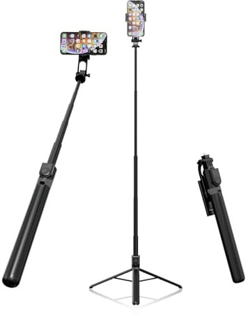 180 cm Selfie Stick Stativ mit Bluetooth-Fernbedienung & 360° Kugelkopf, Ausziehbares Aluminium-Handystativ, Leichtes Reisestativ für iPhone/GoPro/Android