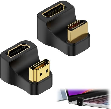 Mâle vers Femelle HDMI 2.1 U Forme Affichage Adaptateur 8K 180 Degrés Angle, Ultra HD Connector 3D 8K@60Hz UHD2.1, pour HDTV Laptop Moniteur Projecteur, 2 Pcs (1 Positif+1 Inverser)