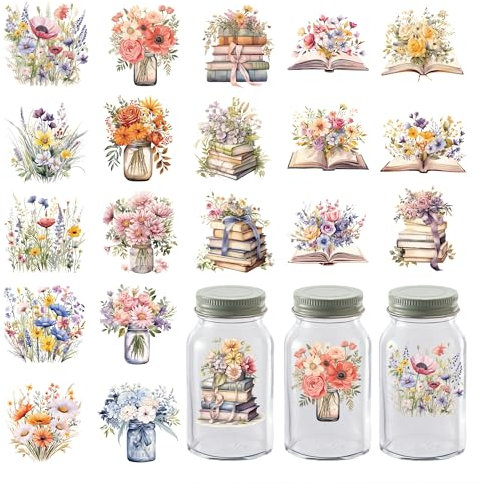 UV Dtf Cup Wrap Stickers - 20 Sheet Flower Rub On Transfers Decals Flowers Books Rub On Transfers Floral Waterproof Stickers for Girls Women 16 Oz Glass Cups Mug Wood DIY Crafts