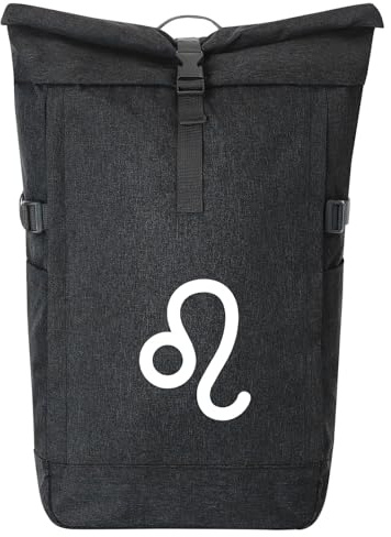 Huuraa Kurierrucksack Löwe Sternzeichen Zeichen 30-44 Liter Black Melange Fairtrade Rolltop Rucksack Geschenkidee