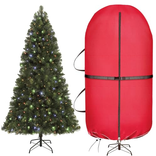 Upright Christmas Tree Storage Bag 7.5FT - Xmas Tree Storage Cover with Adjustable Straps, Tear Resistant snap-fastener,Oxford material(Red)