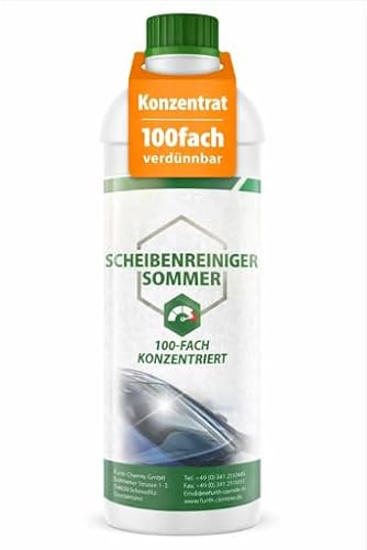 Scheibenreiniger Sommer, 1 L | Konzentrat 1:100 für Scheibenwaschanlage, Wischwasser Zusatz, streifenfreie Sicht, materialschonend, Fensterputzroboter