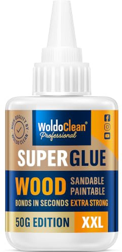 WoldoClean Colla Istantanea per Legno Gel 50g Extra Forte Impermeabile | incolla legno duro, tenero, MDF, compensato, impiallacciatura, senza morsetti