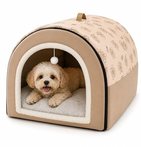 Tierschatz Hundehütte Hundehöhle Exklusives Haus Hund oder Katze | 2 Farben Komfortabel und Waschbar (Grau und Braun L) (Braun)
