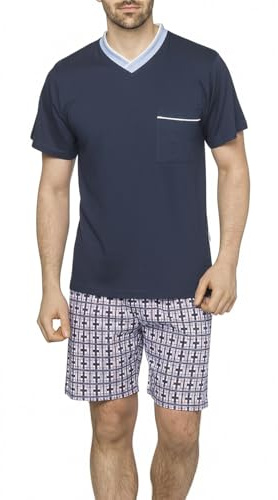 Moonline Herren Pyjama kurz Schlafanzug Baumwolle | Größen M bis 6XL, 100% Baumwolle (außer anthrazit), bequemer Gummizugbund, moderner V-Ausschnitt, praktische Brusttasche
