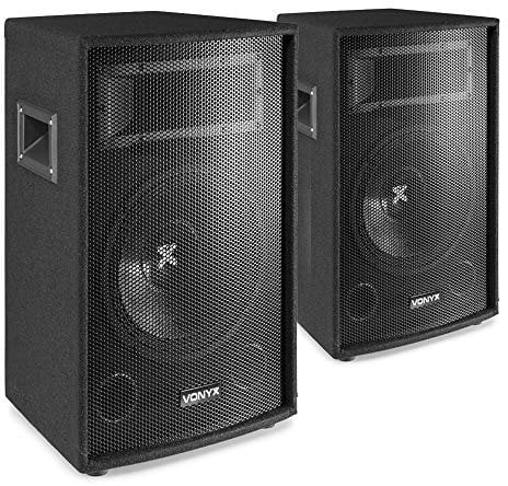 VONYX SL12 12-Inch Passive PA Speaker Pair – 1200W Peak Power 2-Way Bass Reflex System with Piezo Horn Tweeter, Trapezoidal Enclosure, and Durable Carpet Covering for DJs, Karaoke, and Live Events
