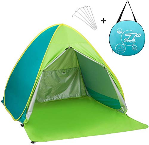 Neue Portable mit Reißverschluss Tür Pop Up Beach Zelt Outdoor Anti UV-Strand Zelt Sonne Shelter, automatische Instant Familie Cabana für Camping Strand Angeln Garten, Mix- Green
