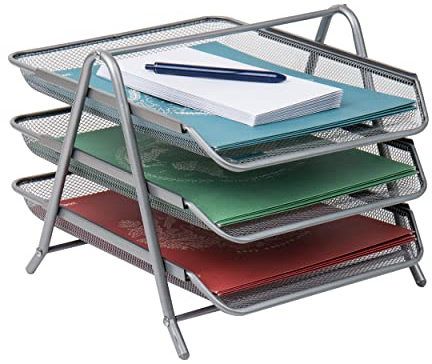 Mind Reader Desktop Organizer, File Storage, Office, Metal Mesh, 11.75 L x 13.75 W x 10 H, Silver, 1-Pack