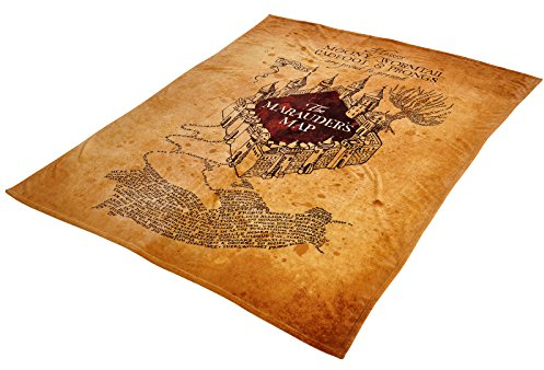 Elbenwald Harry Potter Flauschdecke mit Karte des Rumtreibers Motiv Kuscheldecke im XXL Format Rechteckig 180 x 220 cm beige
