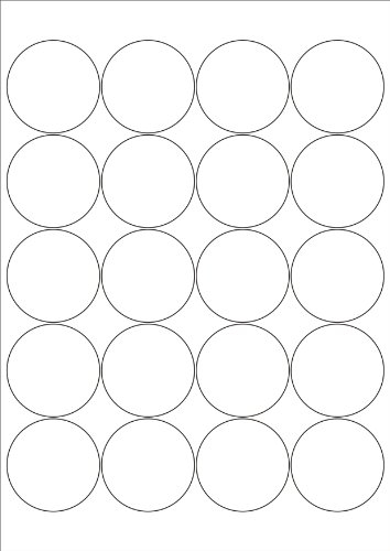 100 Etiketten selbstklebend rund 50 mm WEISS permanent klebend auf A4 Bogen (5 Bögen x 20 Etik.)