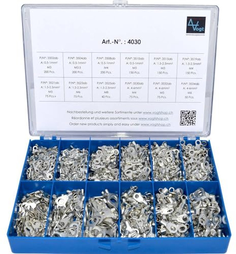 VOGT VERBINDUNGSTECHNIK 4030 Ösenkabelschuhe Sortiment 0,50 mm² 6 mm² silber 1440 Stück