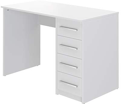 Amazon Basics Moderner Home-Office-Schreibtisch, Computertisch mit 4 Schubladen, einfacher Aufbau, 56 x 110 x 73,5 cm, weiß