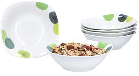 Van Well | 6er Set Müslischalen Rondo | 250-350 ml | kleine Servier-Schüssel für Suppe, Salat, Snacks u. Dessert | abstrakte Retro-Kreise | edles Porzellan