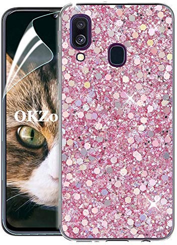 OKZone Cover Samsung Galaxy A40 [con Pellicola Proteggi Schermo], Custodia con Brillantini Ultra Sottile Design Case di Alta qualità in Silicone TPU Bumper Cover per Galaxy A40 (Rosa)