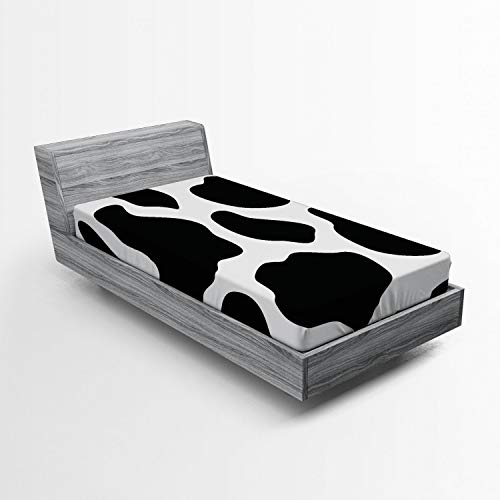 ABAKUHAUS Kuh-Druck Spannbetttuch, Weiß Kuhfell Barn, Soft Dekorativer Stoff Bettwäsche Rund-um Elastischer Gummizug, 90 x 200 cm, Grau Schwarz