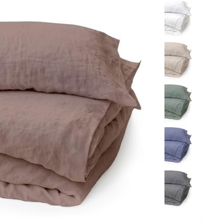 BLUE MOON Bettwäsche 155x220 Leinenbettwäsche [ÖKO-TEX] - 2teilig - 1 Bettbezug 155 x 220 cm + 1 Kissenbezug 80x80 cm - Leinen Bettwäsche - 100% Leinen - Made in EU - Stone Washed - Koralle