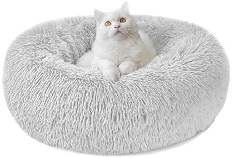 Nepfaivy Cuccia per Gatti e Cani da Interno - Cuscino a Ciambella Peloso per Gatti e Cani, Letto Morbido e Antistress per Piccoli Animali Domestici (M-50cm/19.7in, Grigio Chiaro )
