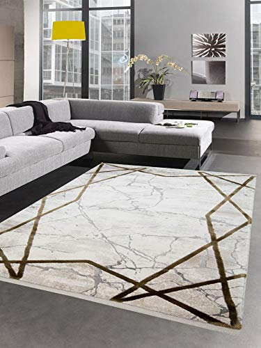 CARPETIA Teppich Wollteppich Marmorteppich geometrisches Muster beige Creme Größe 80x150 cm