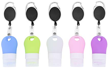 5-teiliges Silikon-Reiseflaschenset, tragbare Nachfüllflasche mit einziehbarem Karabiner Auslaufsicher Leere Reisebehälter für flüssige Handseifen-Toilettenartikel, 38 ml