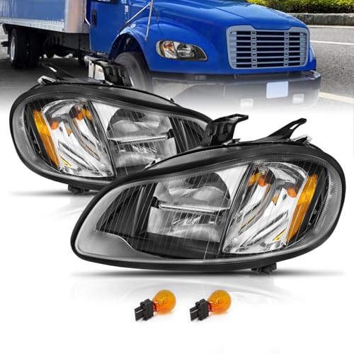 AmeriLite for 2002-2019 Freightliner M2 Reflection LED Main Beam Black Replacement Headlight Pair - Passenger and Driver Side