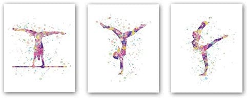 Abstrakte sportliche Silhouette Plakat Mädchen Gymnastik Leinwand Wand Bilder Kunstdruck Übung Gymnastik Strahl Poster Mädchen Turnerin Schlafzimmer Dekor 40x50cmx3 Ungerahmt