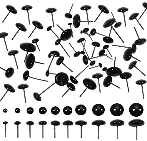 TOAOB 100 Stück 3mm bis 12mm Schwarz Glasauge mit Legierungsstift für Puppe Marionette