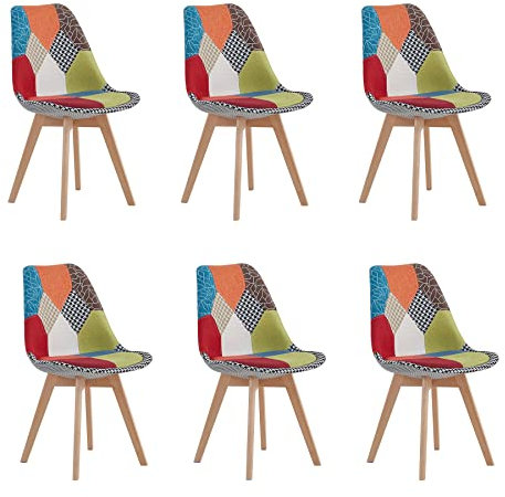 BenyLed Lot de 6 Chaises Scandinaves en Tissu de Lin avec Bois Massif Pieds (Rouge)