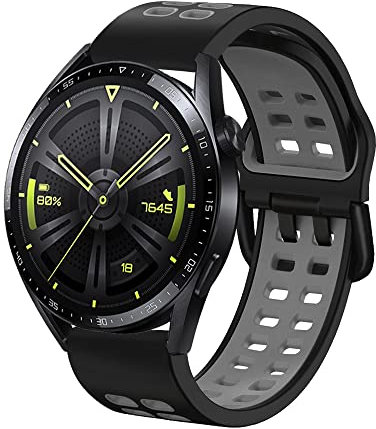 KeeFos 22mm Armband Kompatibel mit Huawei Watch GT6 Pro 46mm/GT6 46mm/GT5 Pro/GT5/GT4/GT3(46 mm), Silikon Uhrenarmband, Ersatzarmband für Huawei Watch Ultimate 2/5/4Pro/4/3Pro(46 mm) - Schwarz Grau