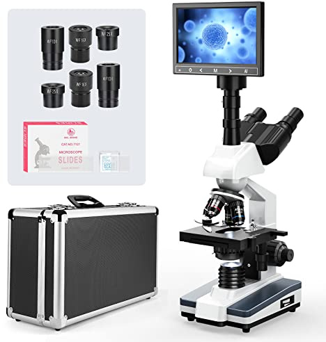 [Research-Grade] Vabiooth Lab Compound Trinocular Microscopes 40X-2500X Magnification with 7 LCD Screen 5MP E-Eyepiece, Two-Layer Mechanical Stage for Animal Husbandry, Pet Hospitals, Lab, Farms