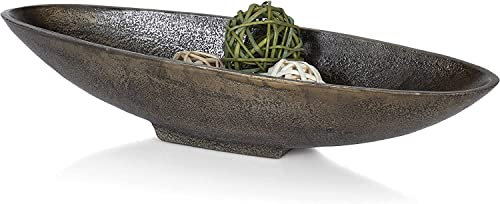 Red Co. 16” Long Oval Decorative Aluminum Metal Pedestal Centerpiece Bowl in Silver Finish