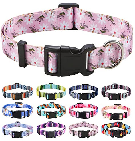 Mihqy Dog Collar for Small Dogs, Cute Small Medium Large Dog Pet Collar Cat Collar, with Floral Patterns, Soft Adjustable for Boy Girl Female Male Puppy Dog Collar(Pink White Flower,XS)