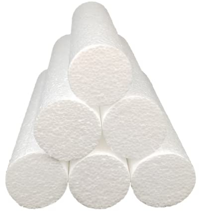 DecoPorex – Cilindros de espuma de poliestireno para manualidades (6 unidades) - Cilindros Porex expandido para artes y manualidades – Diametro: 5 cm x 20 cm cada uno