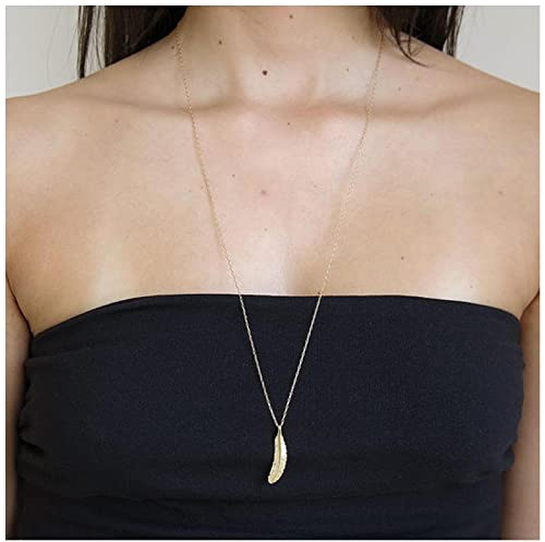 Allereya Boho Feder Anhänger Halskette Gold Lange Halskette Boho Y Halskette Kette Vintage Freiheit Feder Halskette Kette Schmuck für Frauen und Mädchen