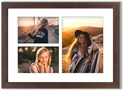aFFa frames Tisar Bilderrahmen 30x40 cm, Bilderrahmen set mit Acrylglas, photo frame mit Passepartout, 3 Foto-Ausschnitten für 2 Fotos 10x15 cm und 1 Foto 15x21, Bronze