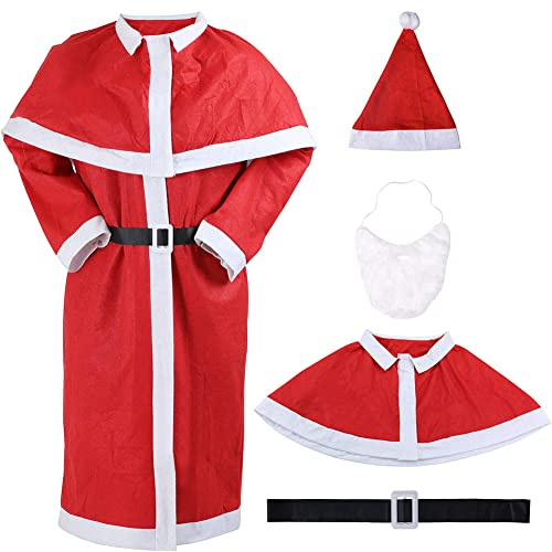 BAKAJI Kostüm Anzug Weihnachtsmann für Erwachsene Herren Verkleidung Strapazierfähig Weihnachten Santa Claus mit Bart Jacke Gürtel Schal Zubehör 5 Stück, Einheitsgröße