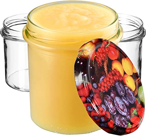 KADAX Lot de 100 bocaux de conservation avec couvercle à visser - Diamètre : 82 mm - 350 ml - Bocaux de conservation pour champignons, confitures, miel - Pots à confiture avec couvercle - Bocaux