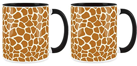 Purely Home Giraffe Print Mugs Set - Safari Animal Print Black & Orange Coffee/Tea Gift 11oz - Set of 2 Mugs