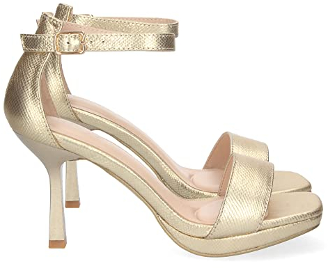 shoes&blues.es 70503-Sandalia de Tacon Fino para Mujer, Comodo, con Pala Simple, y Cierre de Hebilla, Primavera Verano 2023. Talla 38 Oro