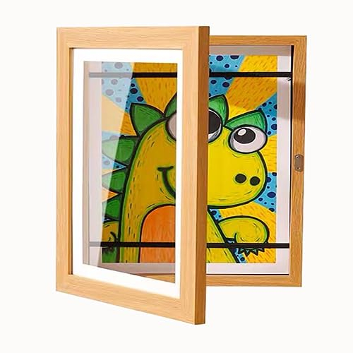 Tidyard Kinder Kunstrahmen, zeichnungen A4 bilderrahmen zum befüllen, DIY Frontöffnung Bilderrahmen für Kunstwerke, Ideal für Kinderzeichnungen,Kunstprojekte,Schule,Zuhause(Holz)