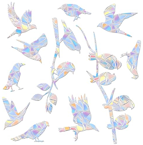 Fensteraufkleber Vögel Anti-Kollision, 20 Stück Vogelaufkleber für Fensterscheiben, Regenbogen Fenster Sticker Folie Gegen Vogelschlag,Vogelschutz Aufkleber Fenster.