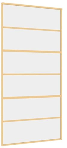 vidaXL Schiebetür, Glasschiebetür mit Metallrahmen, Schlank Glastür Tür mit Zubehör, Innentür Zimmertür, Golden 102,5x205 cm ESG-Klarglas Aluminium