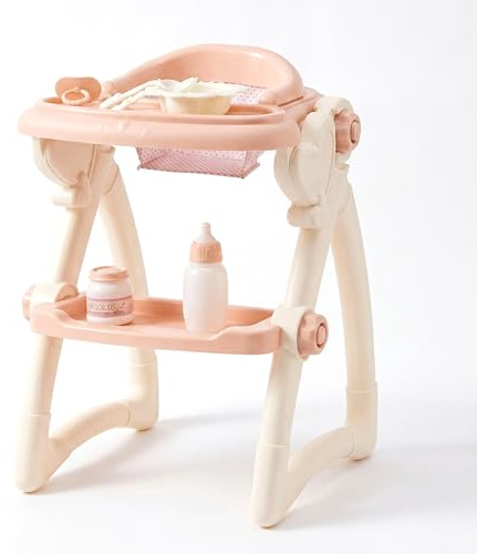 BiBi Doll Baby Doll High Chair with Feeding Set - Peach & Cream Nursery Furniture Toy with Plate, Bottle & Cutlery - Role Play Baby Doll Accessories for Girls & Boys Aged 3+