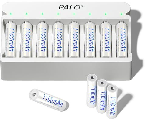 Mspalocell Piles rechargeables AAA avec chargeur, 8 emplacements 5 V/2 A USB portable charge rapide pour piles Ni-MH 1,2 V, charge indépendante, 8 piles rechargeables AAA avec chargeur