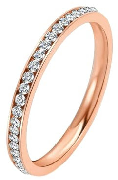 Whoiy Trauringe Verlobungsringe mit Gravur Personalisiert 2MM für Damen, Ewigkeit Edelstahlring Zirkonia Roségold Bandringe Größe 45 (14.3)