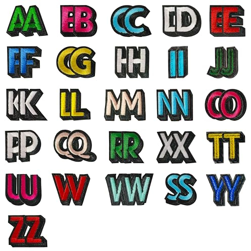 Buchstaben Aufnäher zum Aufbügeln 52 Stück Patches, Glitzerbuchstaben, Schriftzugelemente, Genähte Stickerei, Kleidungspatches