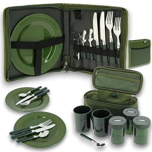 NGT FISHING BREW KIT SET CUTLERY SET 2 CUPS 3 POTS TEA CASE CARP TACKLE CAMPING