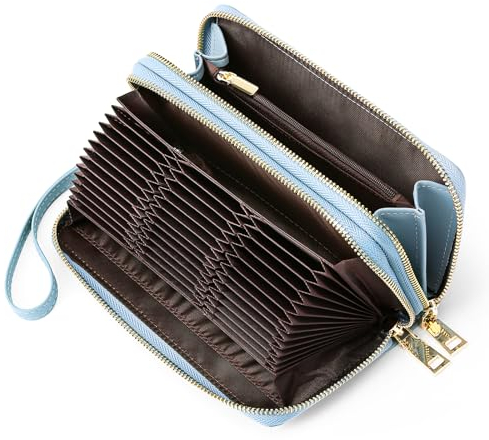 FALAN MULE Geldbörse Damen Groß Kapazität Leder Portemonnaie Damen mit RFID Schutz Lange Doppeltem Reißverschluss Geldbeutel Frauen mit 24 Kartenfächer und Abnehmbare Handschlaufe