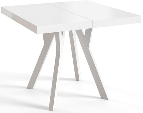 Esstisch Ausziehbar Rico 100-200cm, Weiß, Holzbeine, Modernes Design | Quadratischer Tish, Moderner Design, Wohnzimmertisch und Küchentisch, Stabile Konstruktion, Weiße Beine